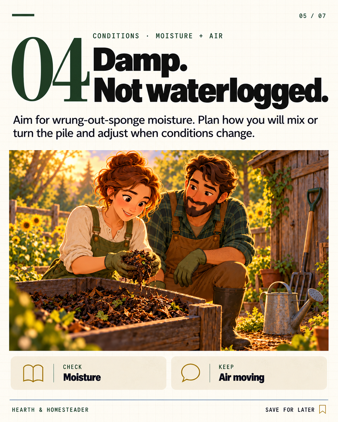 4. Damp, not waterlogged.