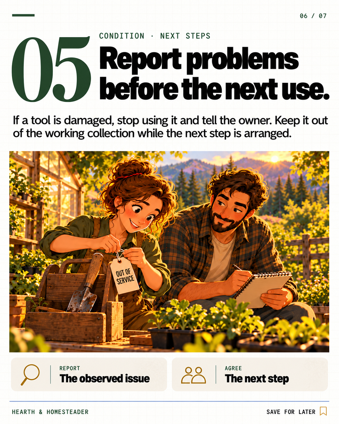 5. Report problems before the next use.
