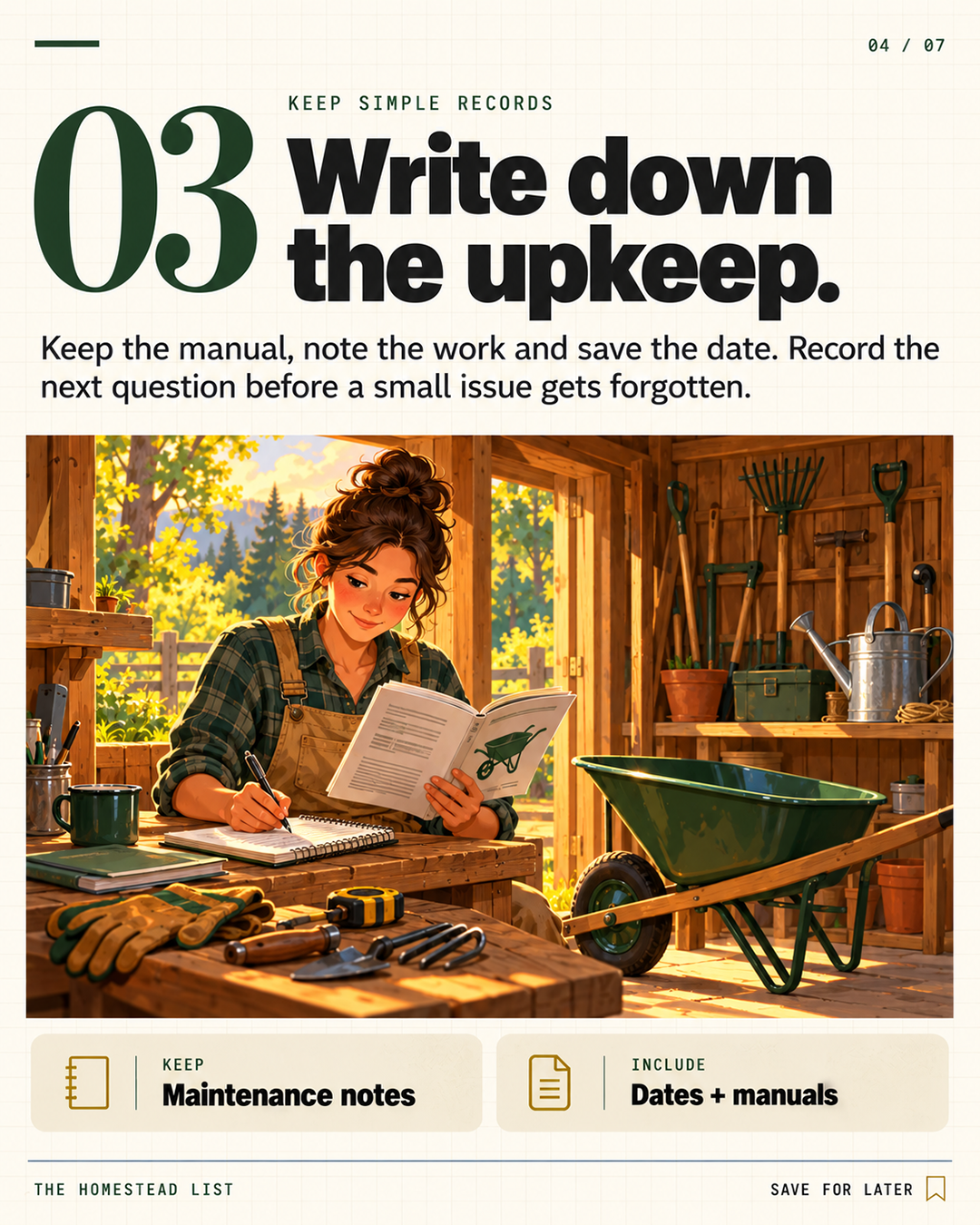 3. Write down the upkeep.