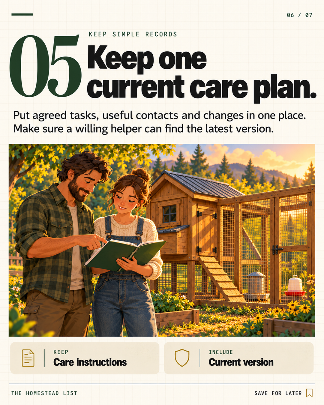 5. Keep one current care plan.
