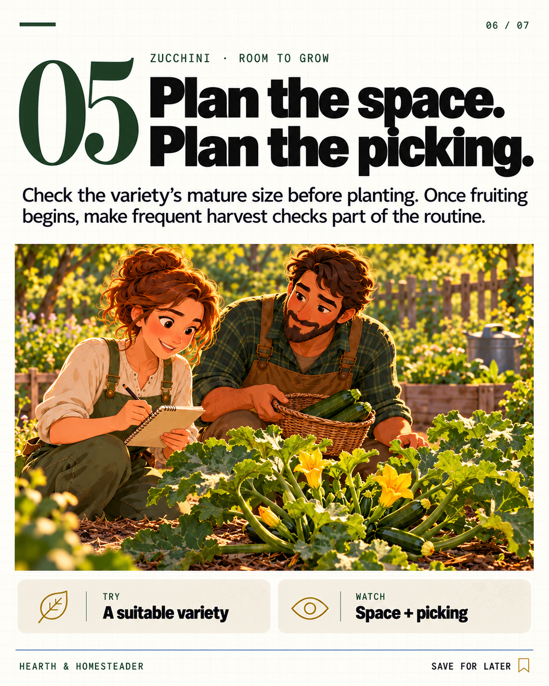 5. Zucchini: plan the space and picking.