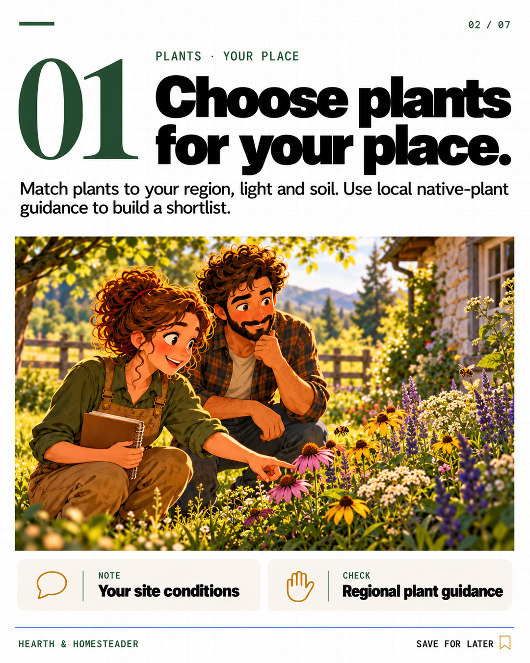 1. Choose plants for your place.