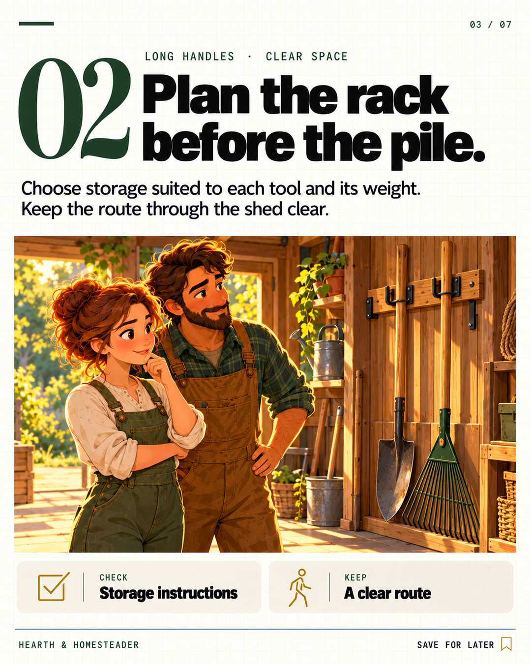 2. Plan long-handled tool storage.