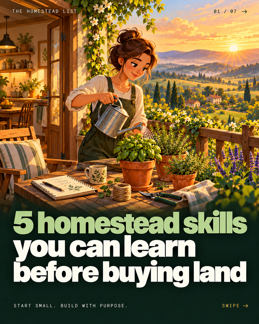 Illustrated guide to five homestead skills to learn before buying land